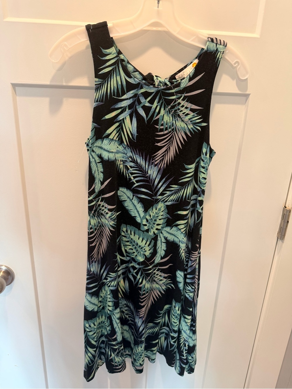 C&C California Small Black Tropical Palm Leaf Sleeveless Midi Dress